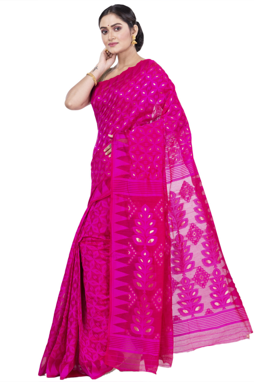 Pink Pure Cotton Minakari_Jmdni Jamdani Saree (697)